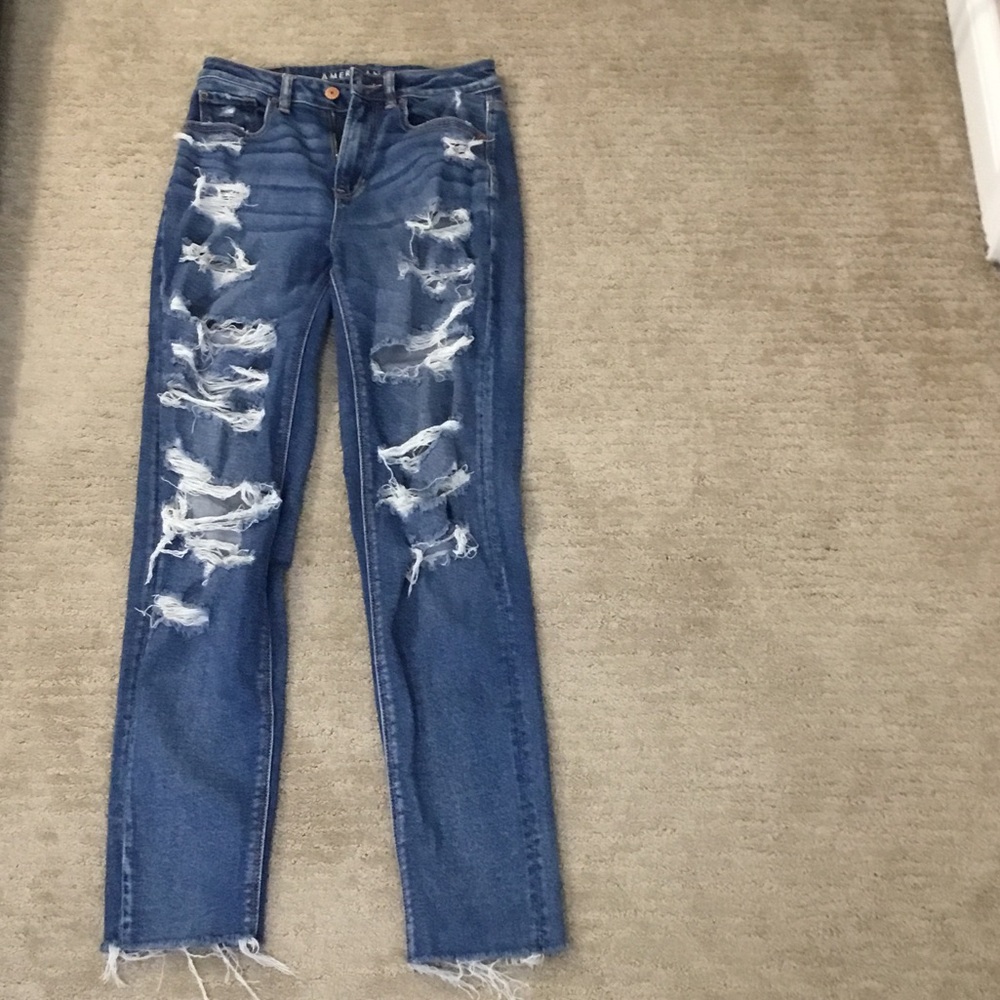 American Eagle Outfitters Blue Straight Leg Jeans Distressed